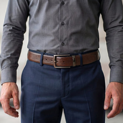 THE MEN THING Leather Belts Mens Genuine Leather Belt | 2 in 1 Reversible (Brown & Black) (1 Pc.) - LUXORIC