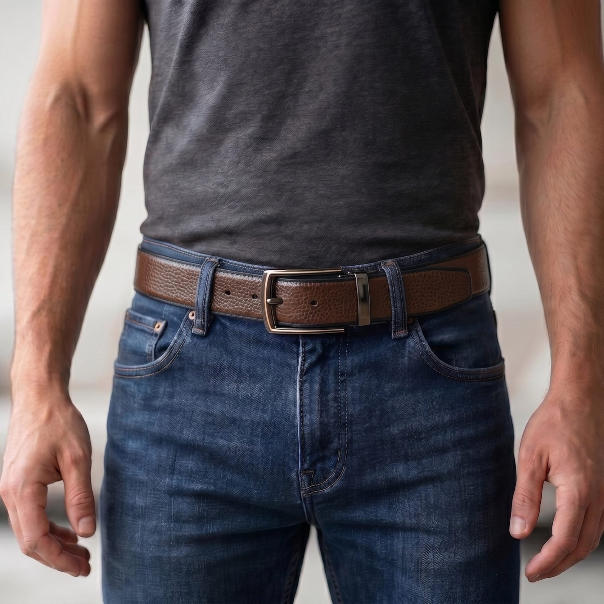 THE MEN THING Leather Belts Mens Genuine Leather Belt | 2 in 1 Reversible (Brown & Black) (1 Pc.) - LUXORIC