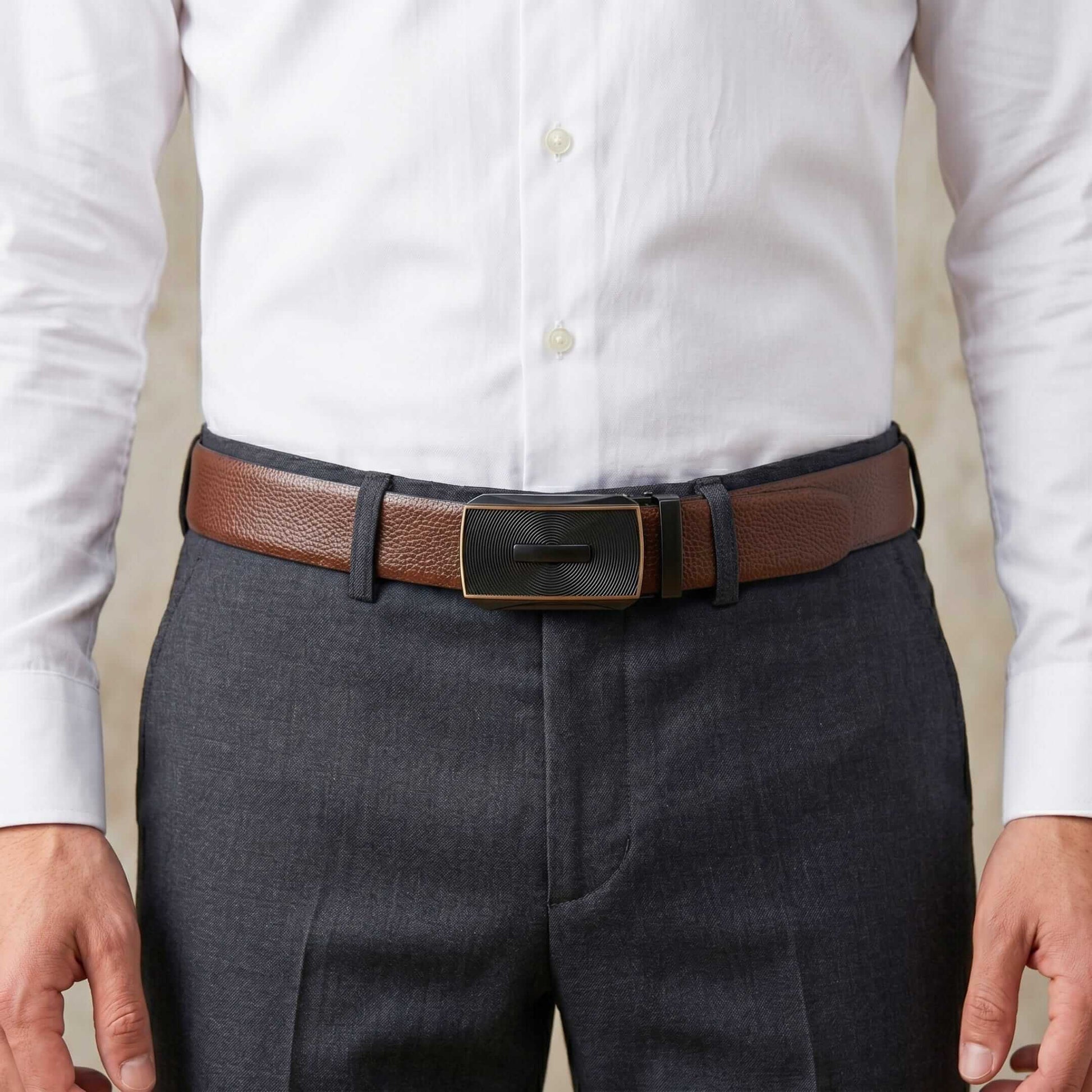 Mens 100% Genuine Leather Belt - LUXORIC Pebble-Grain, SNAPTOR Gold-Bar Auto-Lock Buckle (Brown & Black Reversible) — Leather Belts for Men | THE MEN THING