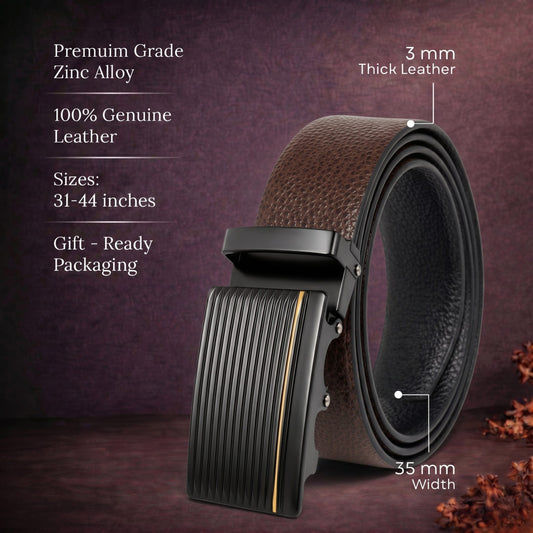 THE MEN THING Leather Belts Mens Genuine Leather Belt | 2 in 1 Reversible (Brown & Black) (1 Pc.) - LUXORIC
