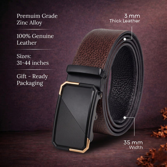 THE MEN THING Leather Belts Mens Genuine Leather Belt | 2 in 1 Reversible (Brown & Black) (1 Pc.) - LUXORIC