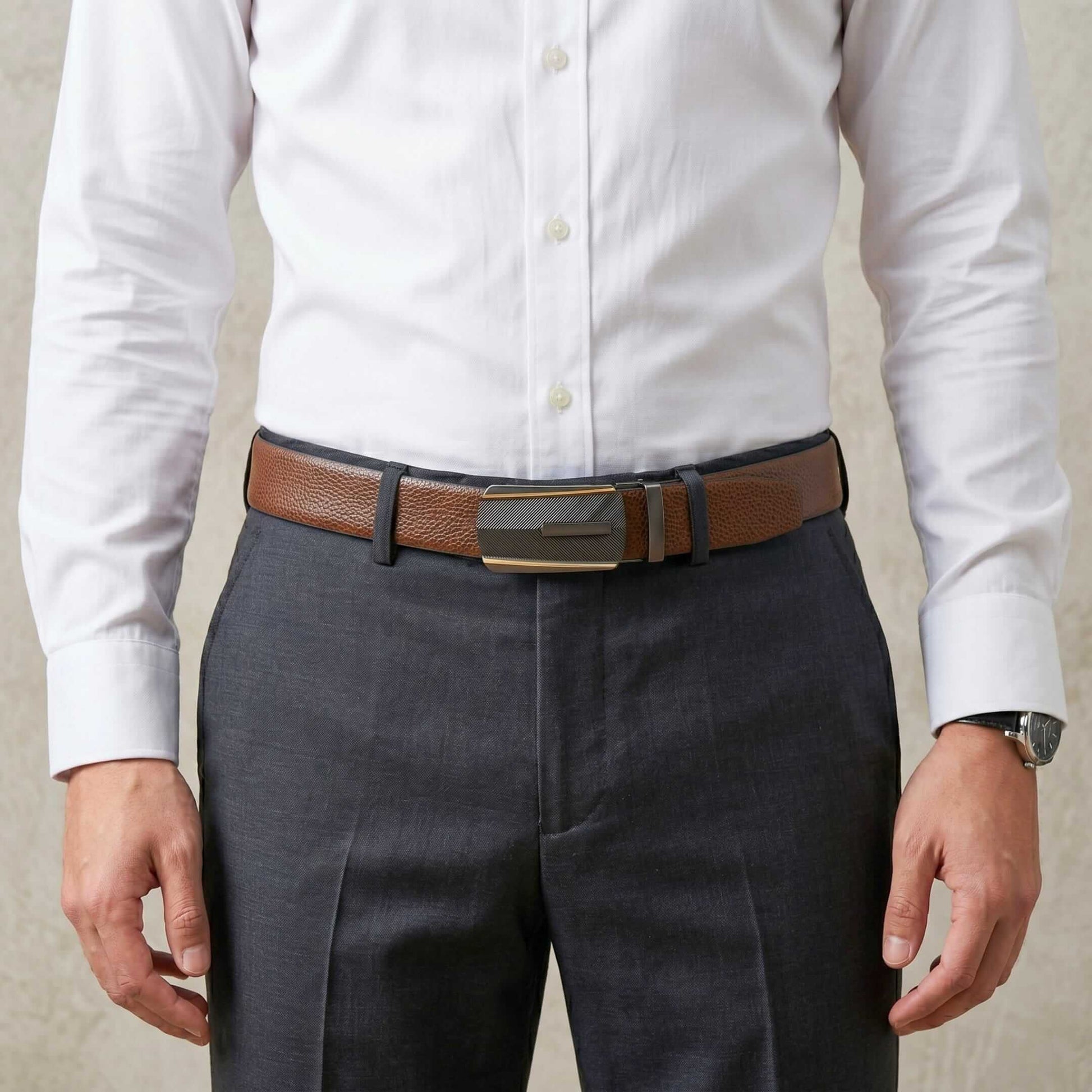 Mens 100% Genuine Leather Belt - LUXORIC Pebble-Grain, REGALIX Textured Auto-Lock Buckle (Brown & Black Reversible) — Leather Belts for Men | THE MEN THING