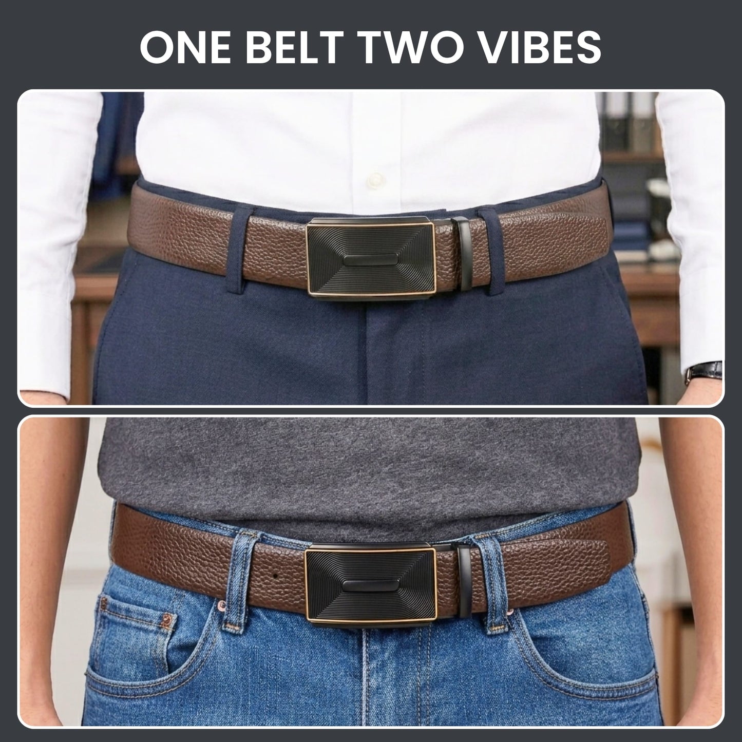 THE MEN THING Leather Belts Mens Genuine Leather Belt | 2 in 1 Reversible (Brown & Black) (1 Pc.) - LUXORIC