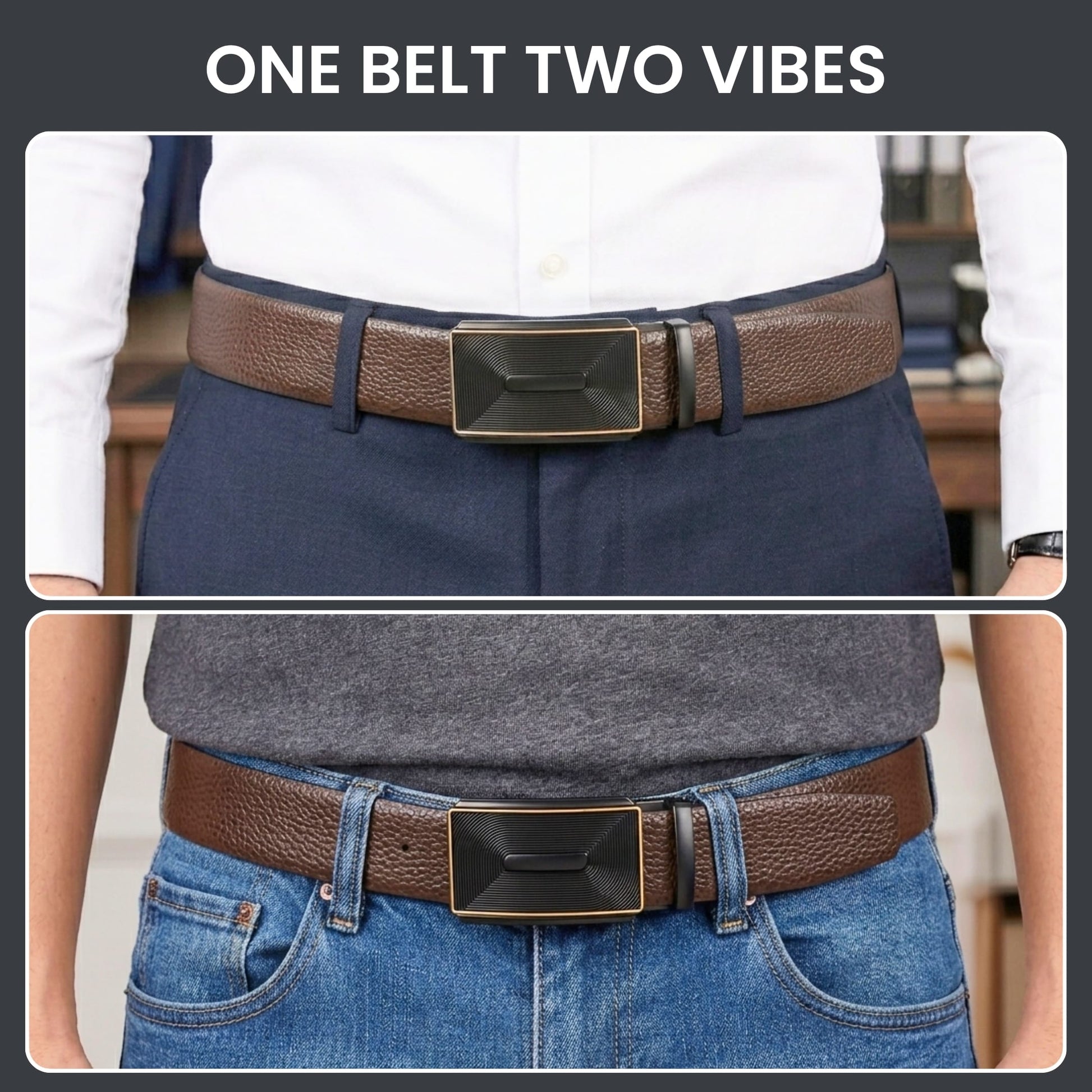 THE MEN THING Leather Belts Mens Genuine Leather Belt | 2 in 1 Reversible (Brown & Black) (1 Pc.) - LUXORIC