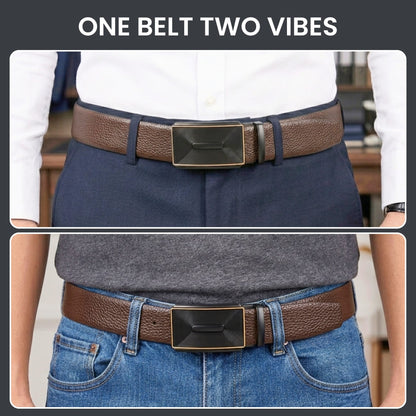 THE MEN THING Leather Belts Mens Genuine Leather Belt | 2 in 1 Reversible (Brown & Black) (1 Pc.) - LUXORIC