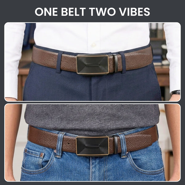 Mens Genuine Leather Belt | 2 in 1 Reversible (Brown & Black) (1 Pc.) - LUXORIC
