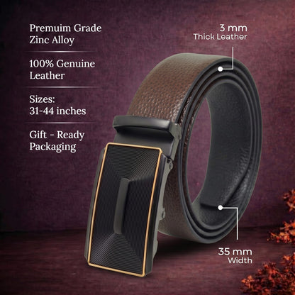 THE MEN THING Leather Belts Mens Genuine Leather Belt | 2 in 1 Reversible (Brown & Black) (1 Pc.) - LUXORIC