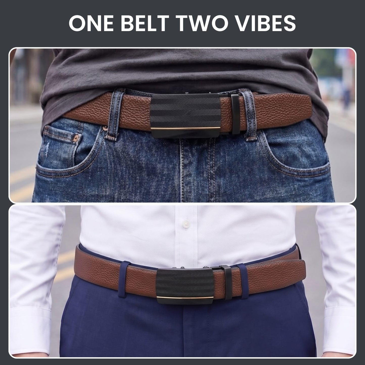 THE MEN THING Leather Belts Mens Genuine Leather Belt | 2 in 1 Reversible (Brown & Black) (1 Pc.) - LUXORIC