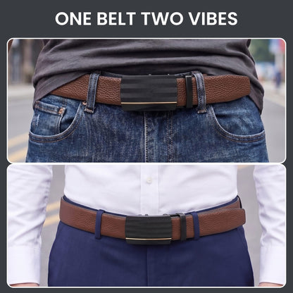 THE MEN THING Leather Belts Mens Genuine Leather Belt | 2 in 1 Reversible (Brown & Black) (1 Pc.) - LUXORIC