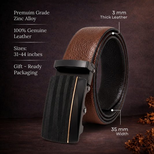 THE MEN THING Leather Belts Mens Genuine Leather Belt | 2 in 1 Reversible (Brown & Black) (1 Pc.) - LUXORIC