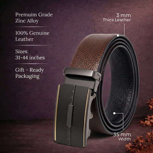 THE MEN THING Leather Belts Mens Genuine Leather Belt | 2 in 1 Reversible (Brown & Black) (1 Pc.) - LUXORIC