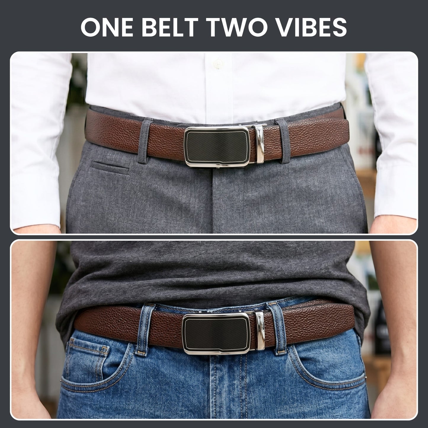 THE MEN THING Leather Belts Mens Genuine Leather Belt | 2 in 1 Reversible (Brown & Black) (1 Pc.) - LUXORIC