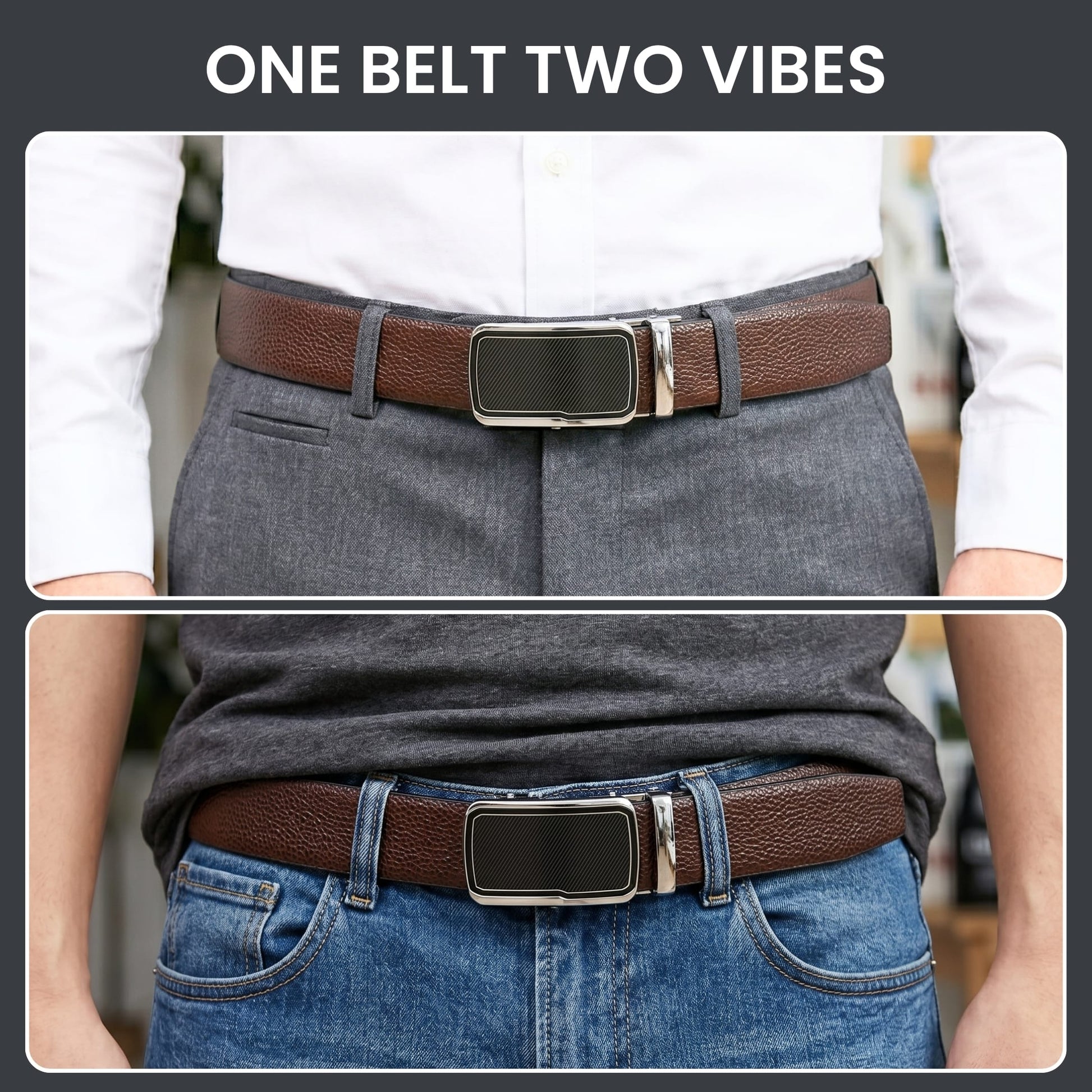THE MEN THING Leather Belts Mens Genuine Leather Belt | 2 in 1 Reversible (Brown & Black) (1 Pc.) - LUXORIC