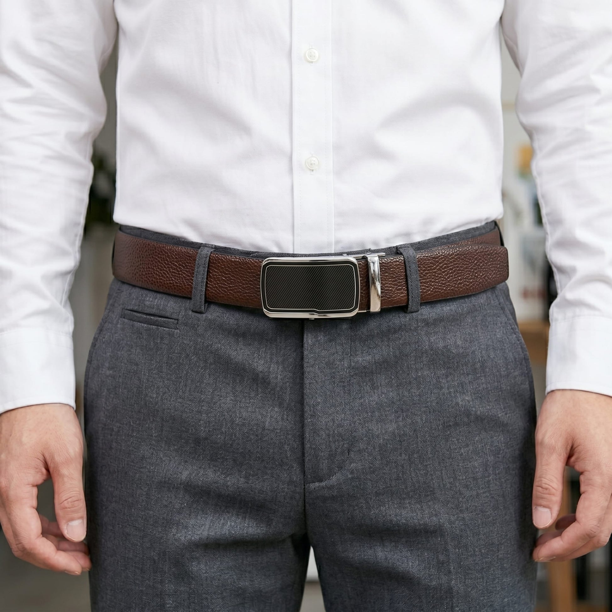 THE MEN THING Leather Belts Mens Genuine Leather Belt | 2 in 1 Reversible (Brown & Black) (1 Pc.) - LUXORIC