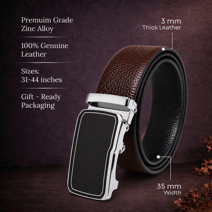 THE MEN THING Leather Belts Mens Genuine Leather Belt | 2 in 1 Reversible (Brown & Black) (1 Pc.) - LUXORIC