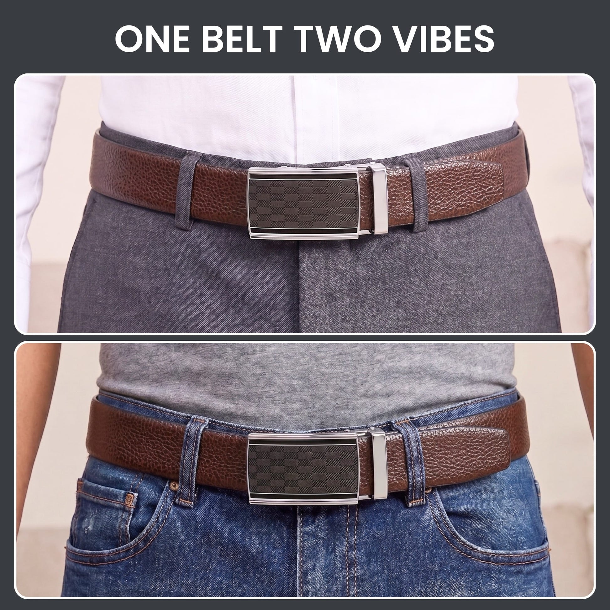THE MEN THING Leather Belts Mens Genuine Leather Belt | 2 in 1 Reversible (Brown & Black) (1 Pc.) - LUXORIC-ARKON