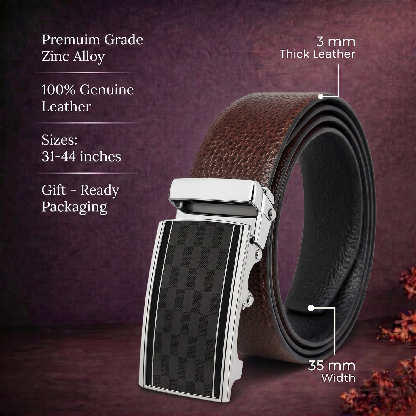 THE MEN THING Leather Belts Mens Genuine Leather Belt | 2 in 1 Reversible (Brown & Black) (1 Pc.) - LUXORIC-ARKON