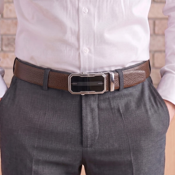 Mens Genuine Leather Belt | 2 in 1 Reversible (Brown & Black) (1 Pc.) - LUXORIC - AVENZO