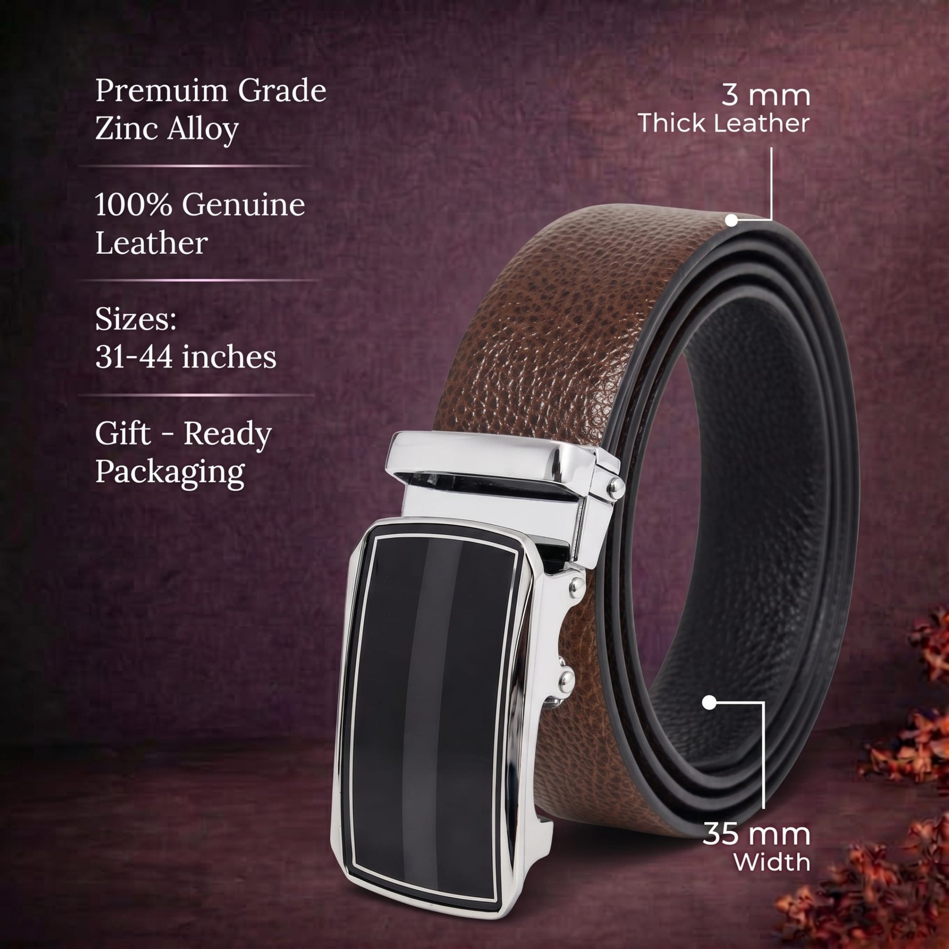 THE MEN THING Leather Belts Mens Genuine Leather Belt | 2 in 1 Reversible (Brown & Black) (1 Pc.) - LUXORIC - KLYNT