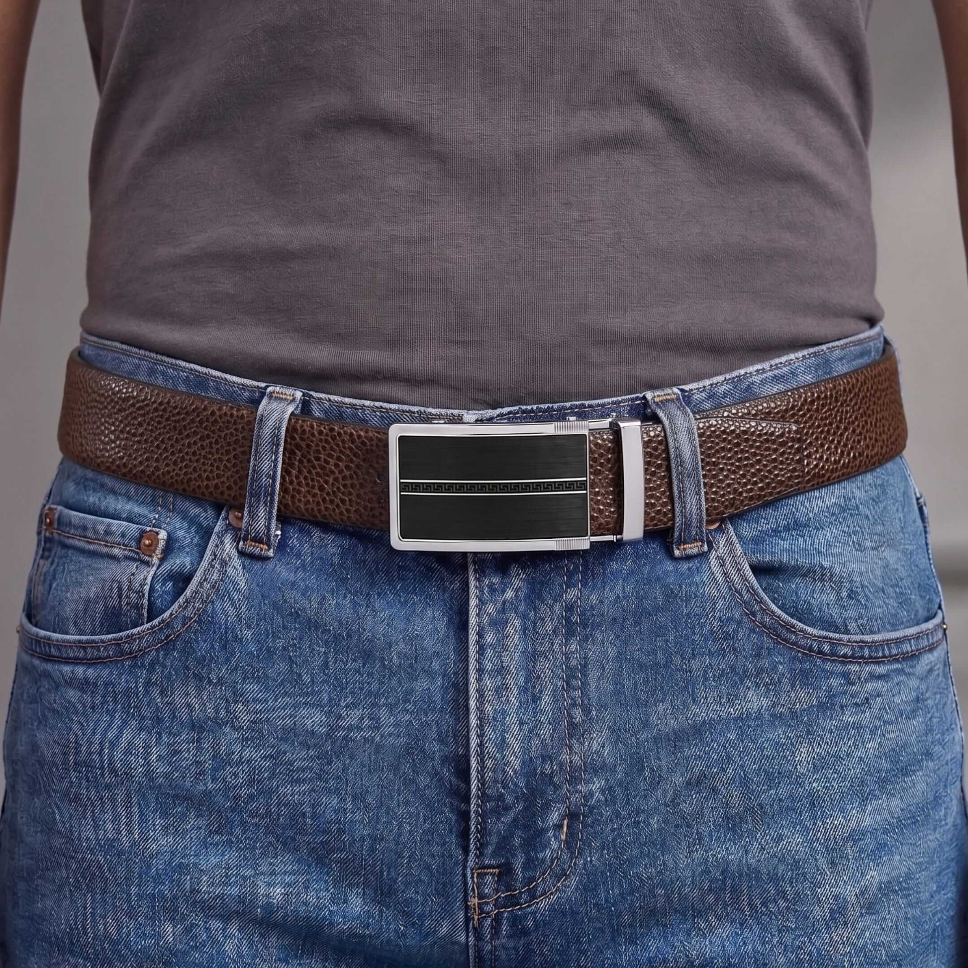 Mens Genuine Leather Belt | 2 in 1 Reversible (Brown & Black) (1 Pc.) - LUXORIC - KRONIQ — Leather Belts for Men | THE MEN THING