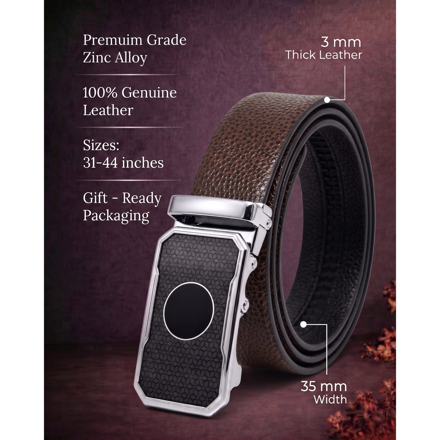 THE MEN THING Leather Belts Mens Genuine Leather Belt | 2 in 1 Reversible (Brown & Black) (1 Pc.) - LUXORIC - MONTREX