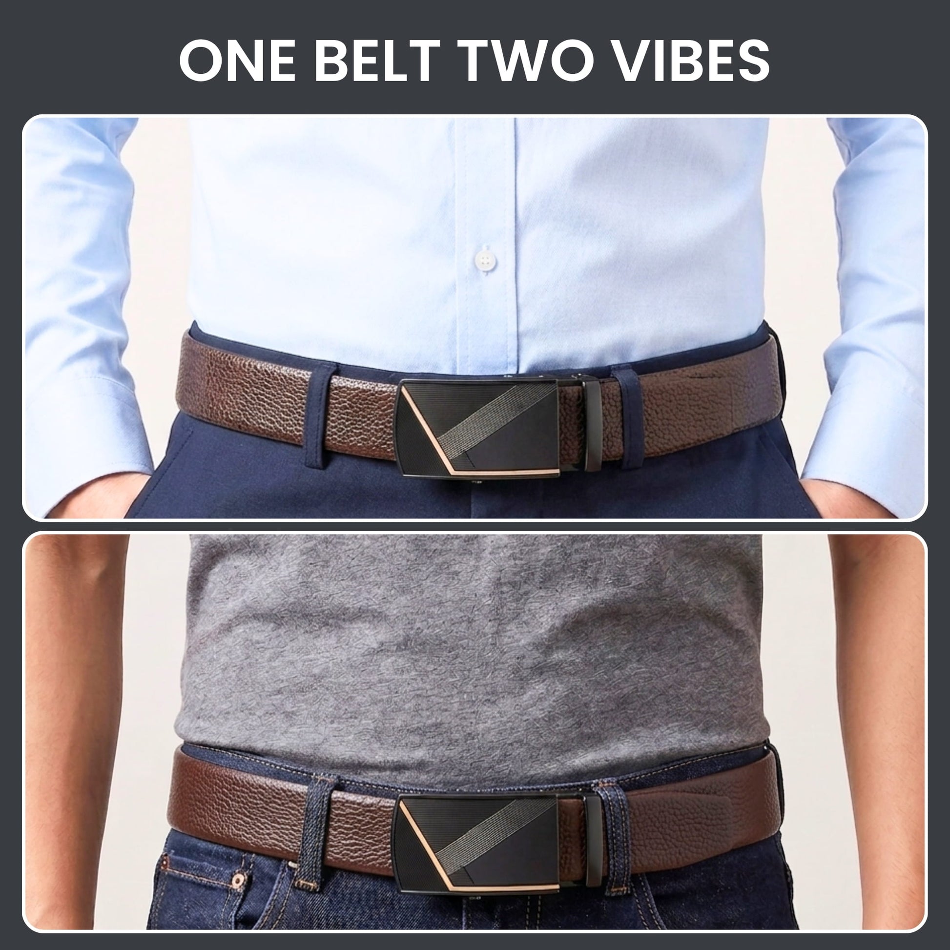 THE MEN THING Leather Belts Mens Genuine Leather Belt | 2 in 1 Reversible (Brown & Black) (1 Pc.) - LUXORIC - NOCTIS