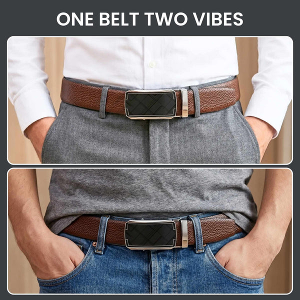 Mens Genuine Leather Belt | 2 in 1 Reversible (Brown & Black) (1 Pc.) - LUXORIC - ORLUX