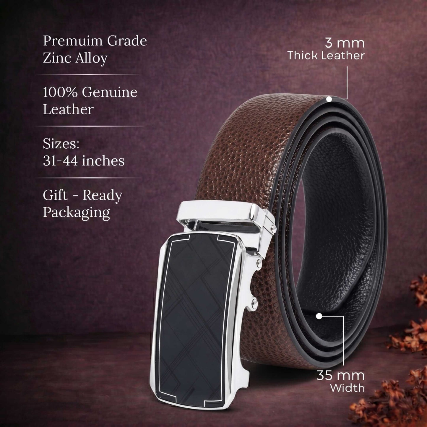 Mens Genuine Leather Belt | 2 in 1 Reversible (Brown & Black) (1 Pc.) - LUXORIC - ORLUX — Leather Belts for Men | THE MEN THING