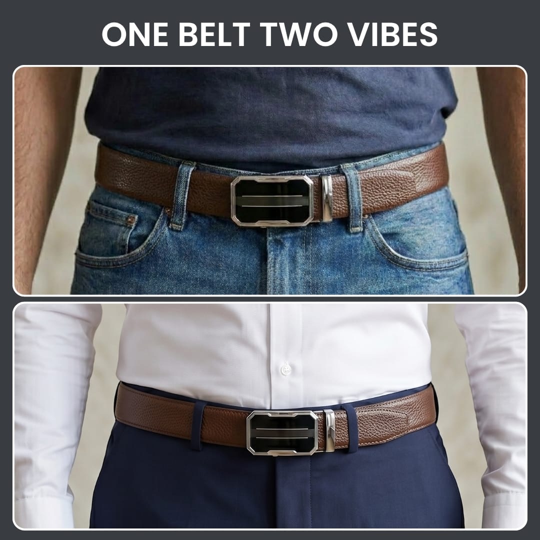 THE MEN THING Leather Belts Mens Genuine Leather Belt | 2 in 1 Reversible (Brown & Black) (1 Pc.) - LUXORIC-OVRIS