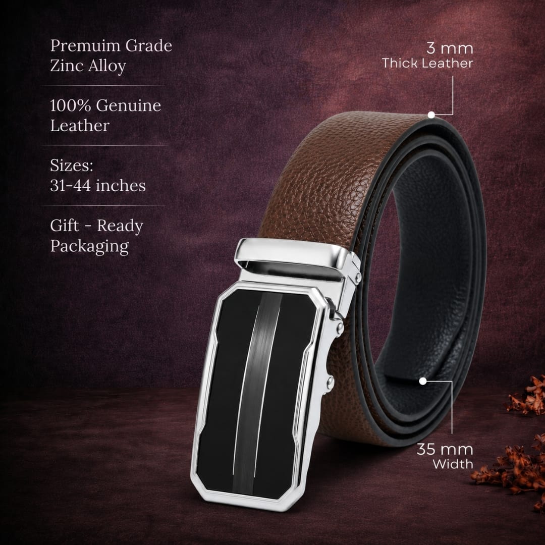 THE MEN THING Leather Belts Mens Genuine Leather Belt | 2 in 1 Reversible (Brown & Black) (1 Pc.) - LUXORIC-OVRIS