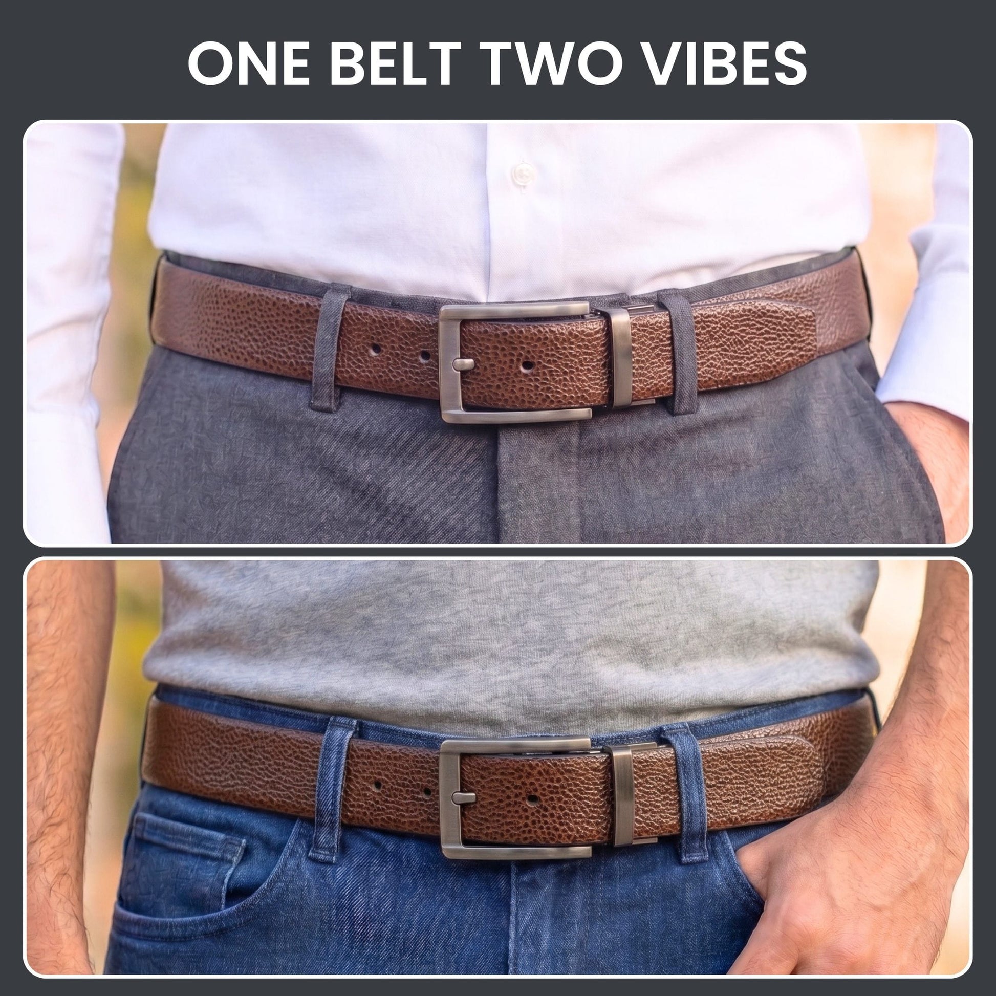 THE MEN THING Leather Belts Mens Genuine Leather Belt | 2 in 1 Reversible (Brown & Black) (1 Pc.) - LUXORIC -PIVOT