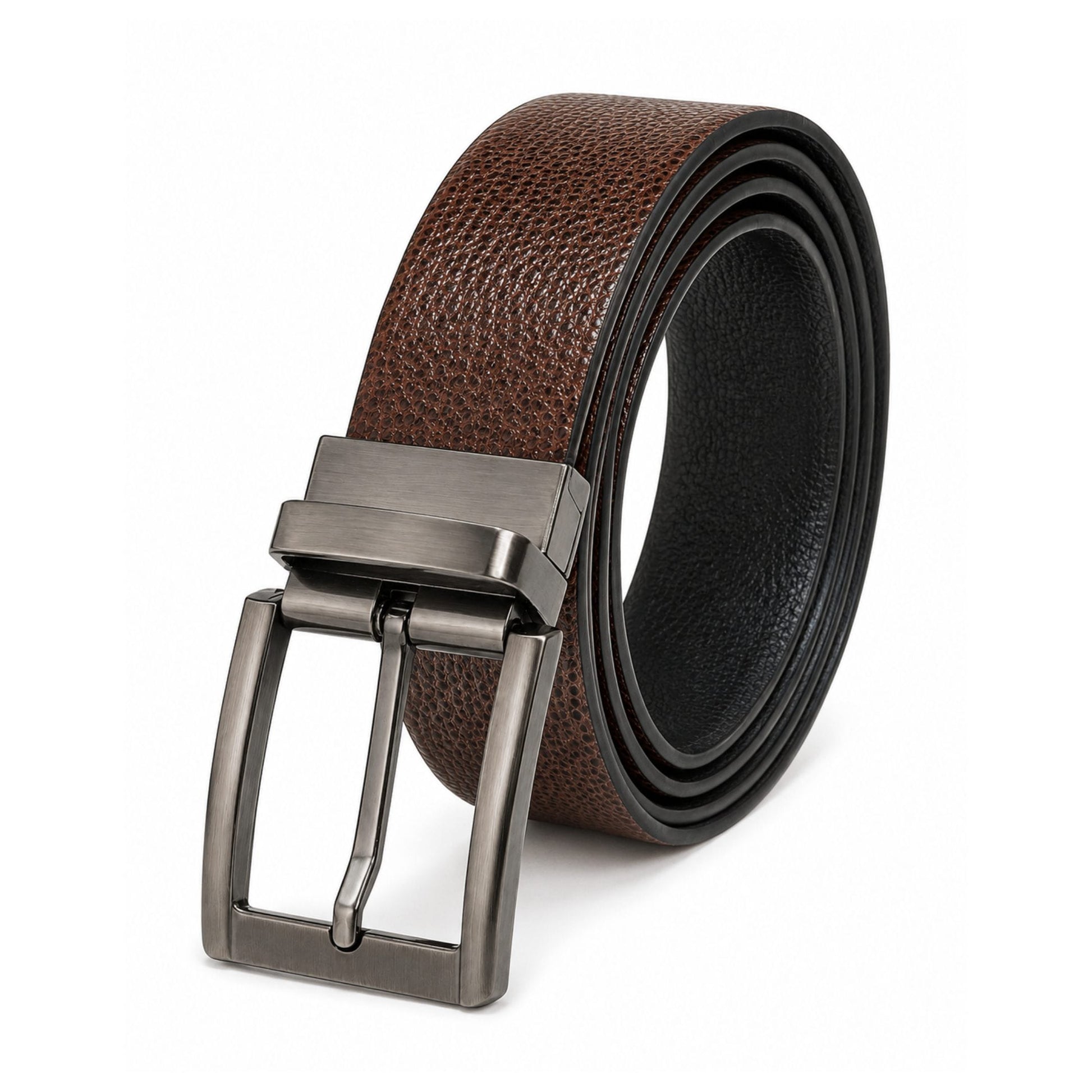THE MEN THING Leather Belts Mens Genuine Leather Belt | 2 in 1 Reversible (Brown & Black) (1 Pc.) - LUXORIC -PIVOT