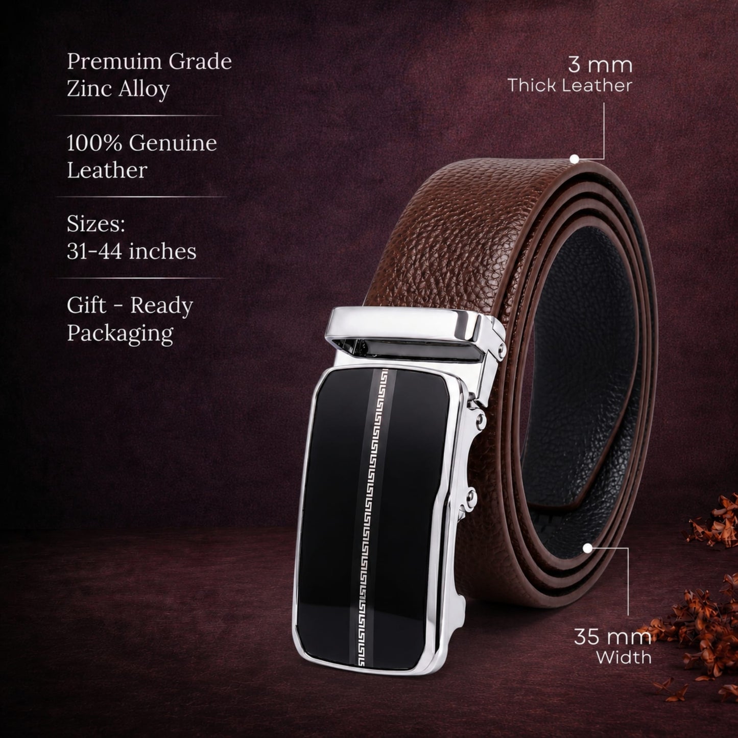 THE MEN THING Leather Belts Mens Genuine Leather Belt | 2 in 1 Reversible (Brown & Black) (1 Pc.) - LUXORIC-ROYVIC