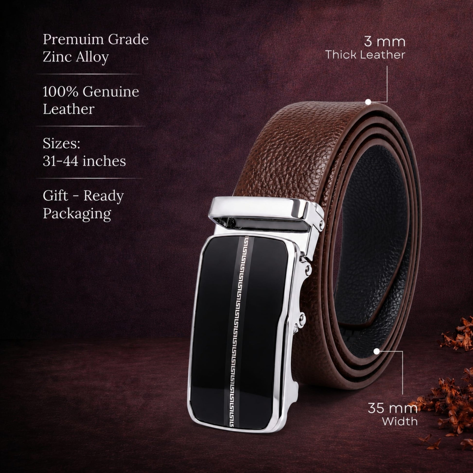 THE MEN THING Leather Belts Mens Genuine Leather Belt | 2 in 1 Reversible (Brown & Black) (1 Pc.) - LUXORIC-ROYVIC