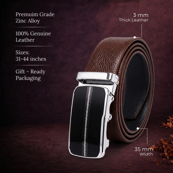 Mens Genuine Leather Belt | 2 in 1 Reversible (Brown & Black) (1 Pc.) - LUXORIC-ROYVIC