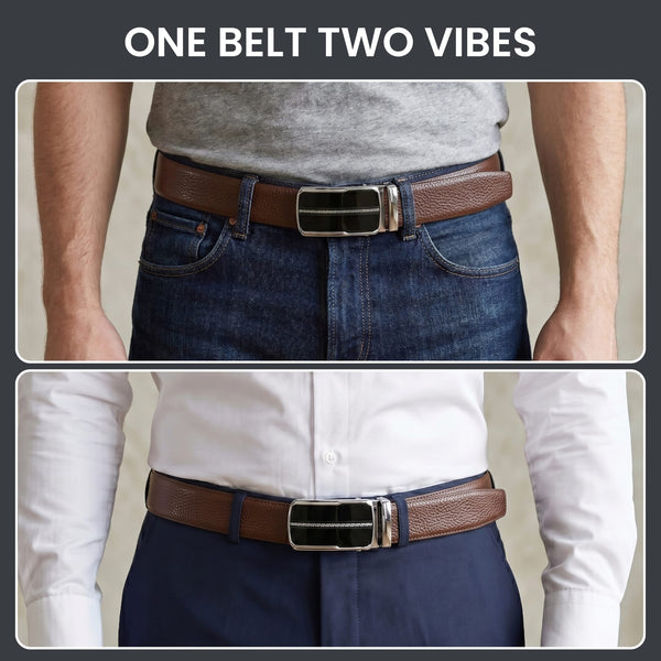 Mens Genuine Leather Belt | 2 in 1 Reversible (Brown & Black) (1 Pc.) - LUXORIC-ROYVIC