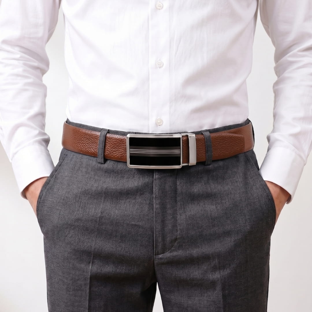 THE MEN THING Leather Belts Mens Genuine Leather Belt | 2 in 1 Reversible (Brown & Black) (1 Pc.) - LUXORIC -TREVION