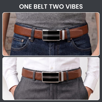 THE MEN THING Leather Belts Mens Genuine Leather Belt | 2 in 1 Reversible (Brown & Black) (1 Pc.) - LUXORIC -TREVION