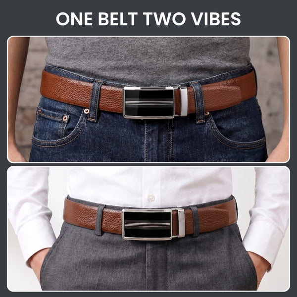 Mens Genuine Leather Belt | 2 in 1 Reversible (Brown & Black) (1 Pc.) - LUXORIC -TREVION