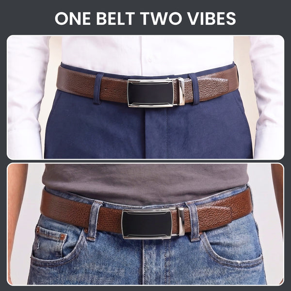 Mens Genuine Leather Belt | 2 in 1 Reversible (Brown & Black) (1 Pc.) - LUXORIC - VELMIR