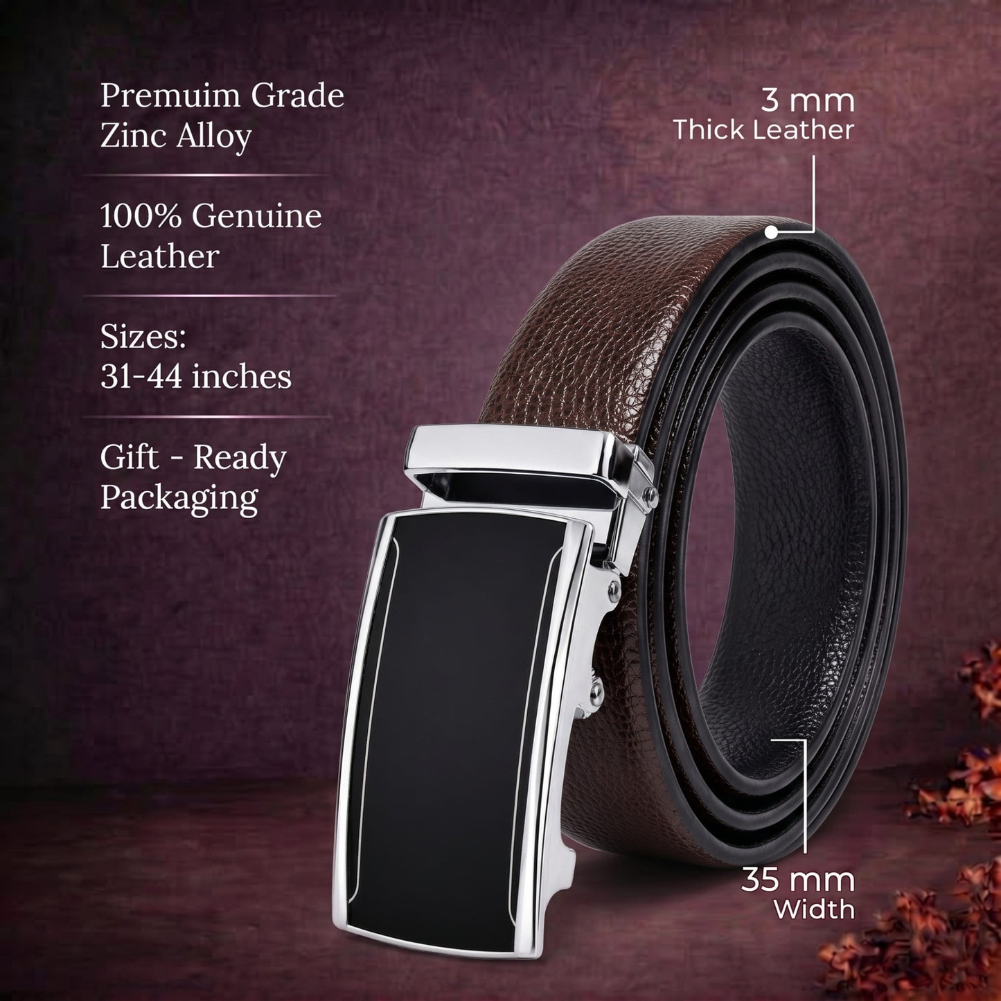 THE MEN THING Leather Belts Mens Genuine Leather Belt | 2 in 1 Reversible (Brown & Black) (1 Pc.) - LUXORIC - VELMIR