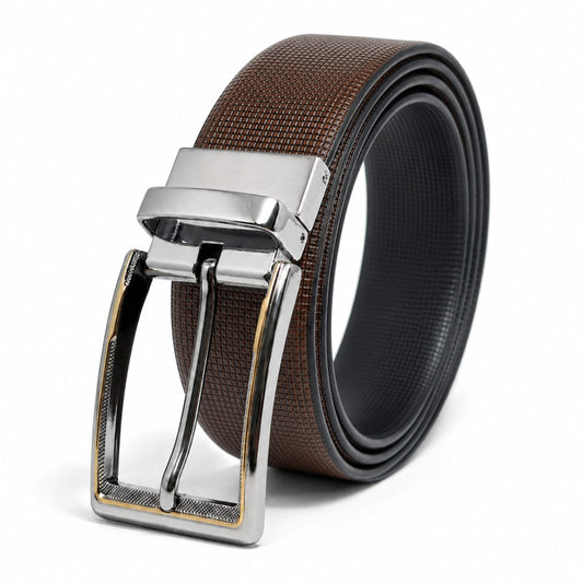 THE MEN THING Leather Belts Mens Genuine Leather Belt | 2 in 1 Reversible (Brown & Black) (1 Pc.) - NEXVIOR