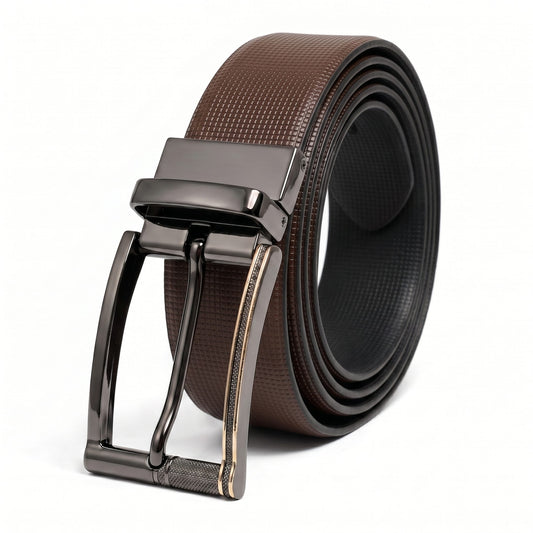 THE MEN THING Leather Belts Mens Genuine Leather Belt | 2 in 1 Reversible (Brown & Black) (1 Pc.) - NEXVIOR