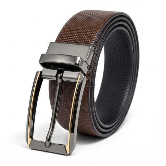 THE MEN THING Leather Belts Mens Genuine Leather Belt | 2 in 1 Reversible (Brown & Black) (1 Pc.) - NEXVIOR