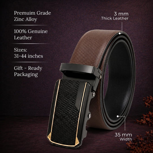 THE MEN THING Leather Belts Mens Genuine Leather Belt | 2 in 1 Reversible (Brown & Black) (1 Pc.) - NEXVIOR