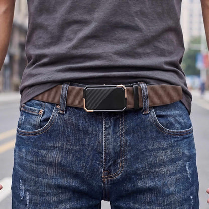 Mens 100% Genuine Leather Belt - NEXVIOR Grid-Emboss, BELVARO Gloss Gold-Frame Auto-Lock Buckle (Brown & Black Reversible) — Leather Belts for Men | THE MEN THING