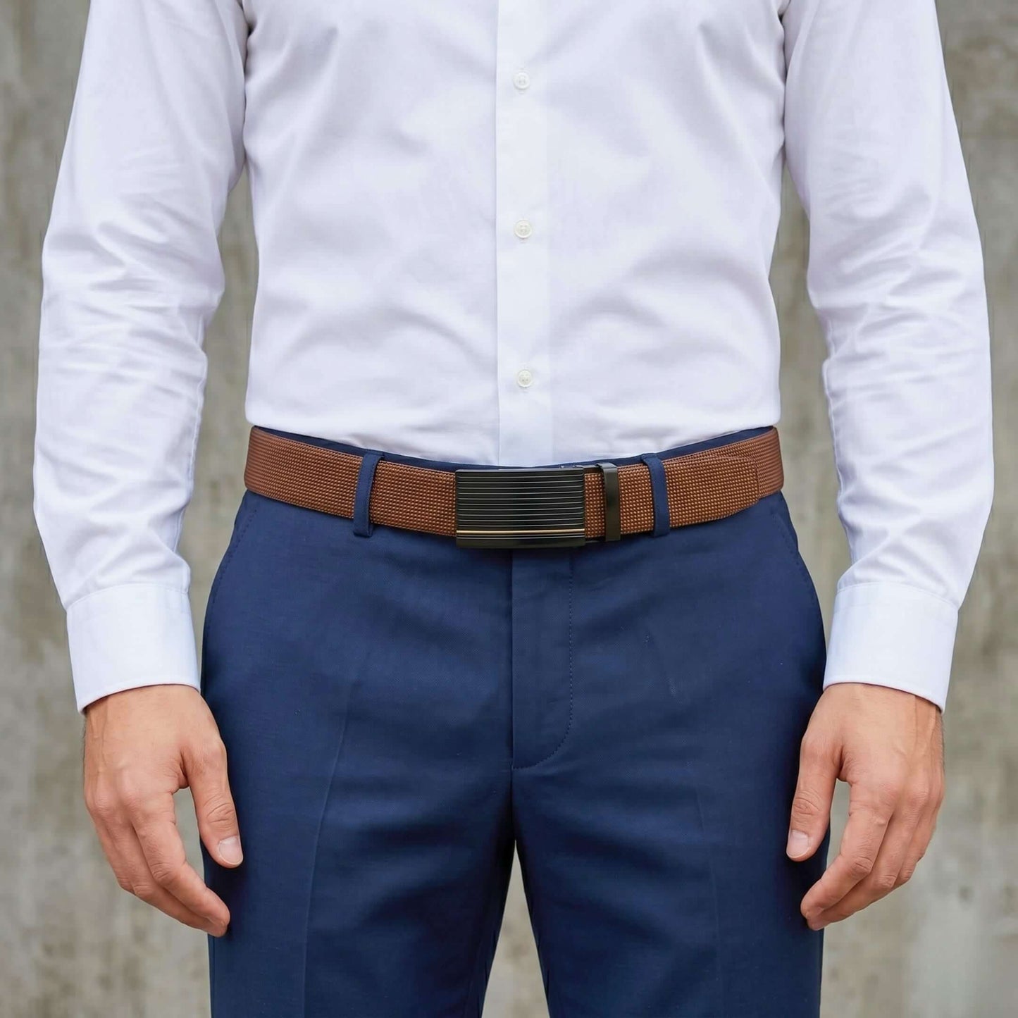 Mens 100% Genuine Leather Belt - NEXVIOR Grid-Emboss, DRAKO Ribbed Auto-Lock Buckle (Brown & Black Reversible) — Leather Belts for Men | THE MEN THING