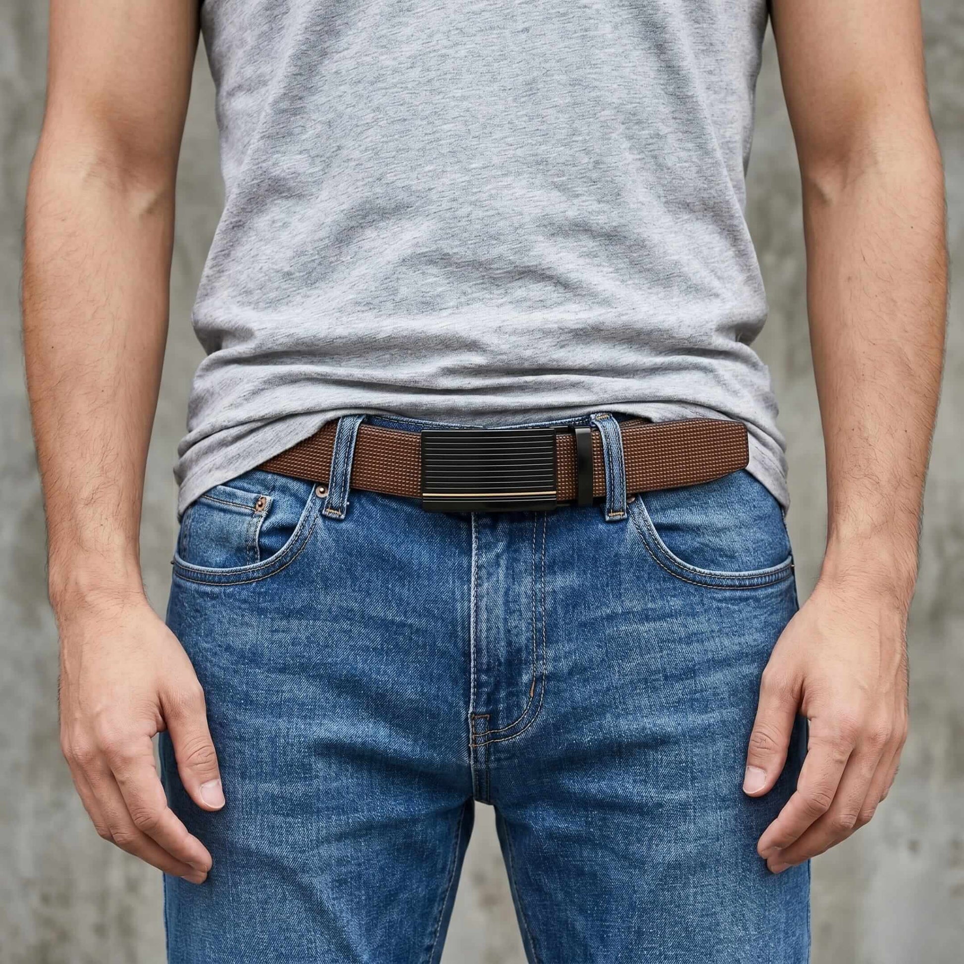 Mens 100% Genuine Leather Belt - NEXVIOR Grid-Emboss, DRAKO Ribbed Auto-Lock Buckle (Brown & Black Reversible) — Leather Belts for Men | THE MEN THING