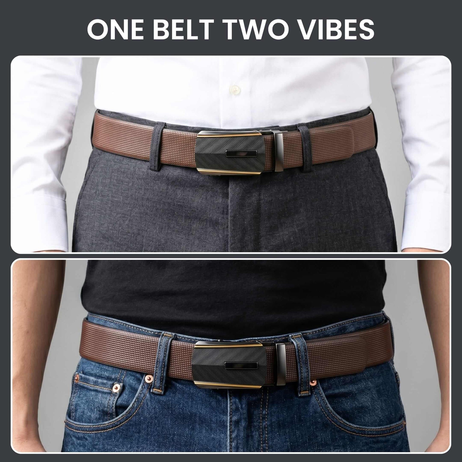 Mens 100% Genuine Leather Belt - NEXVIOR Grid-Emboss, REGALIX Textured Auto-Lock Buckle (Brown & Black Reversible) — Leather Belts for Men | THE MEN THING