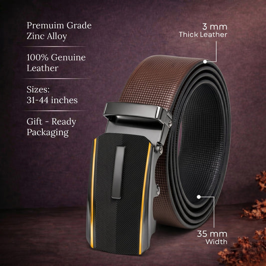 THE MEN THING Leather Belts Mens Genuine Leather Belt | 2 in 1 Reversible (Brown & Black) (1 Pc.) - NEXVIOR